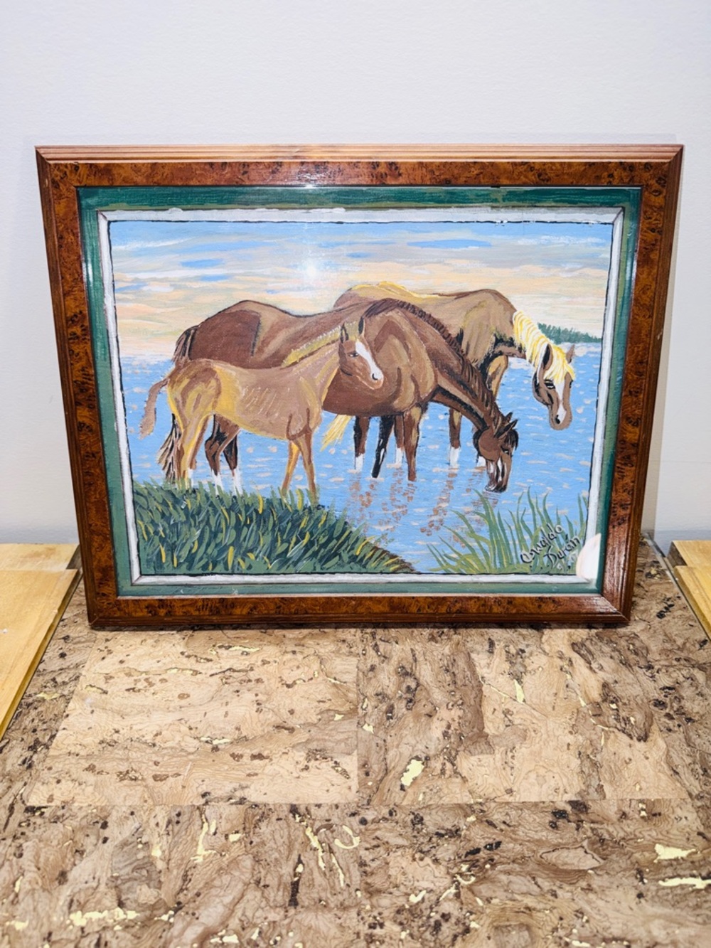 10 x 12 Artist Painted Canvas Panel with Wood Frame Named “3 Horses” 🐎